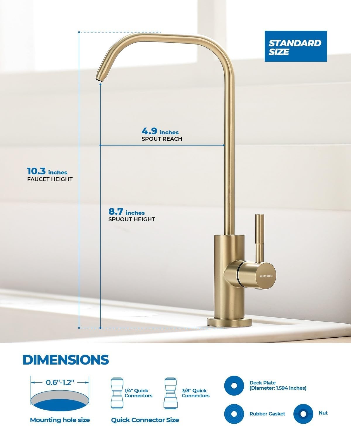 Lead-Free Gold Kitchen Water Filter Faucet | 360° Swivel Gooseneck Design