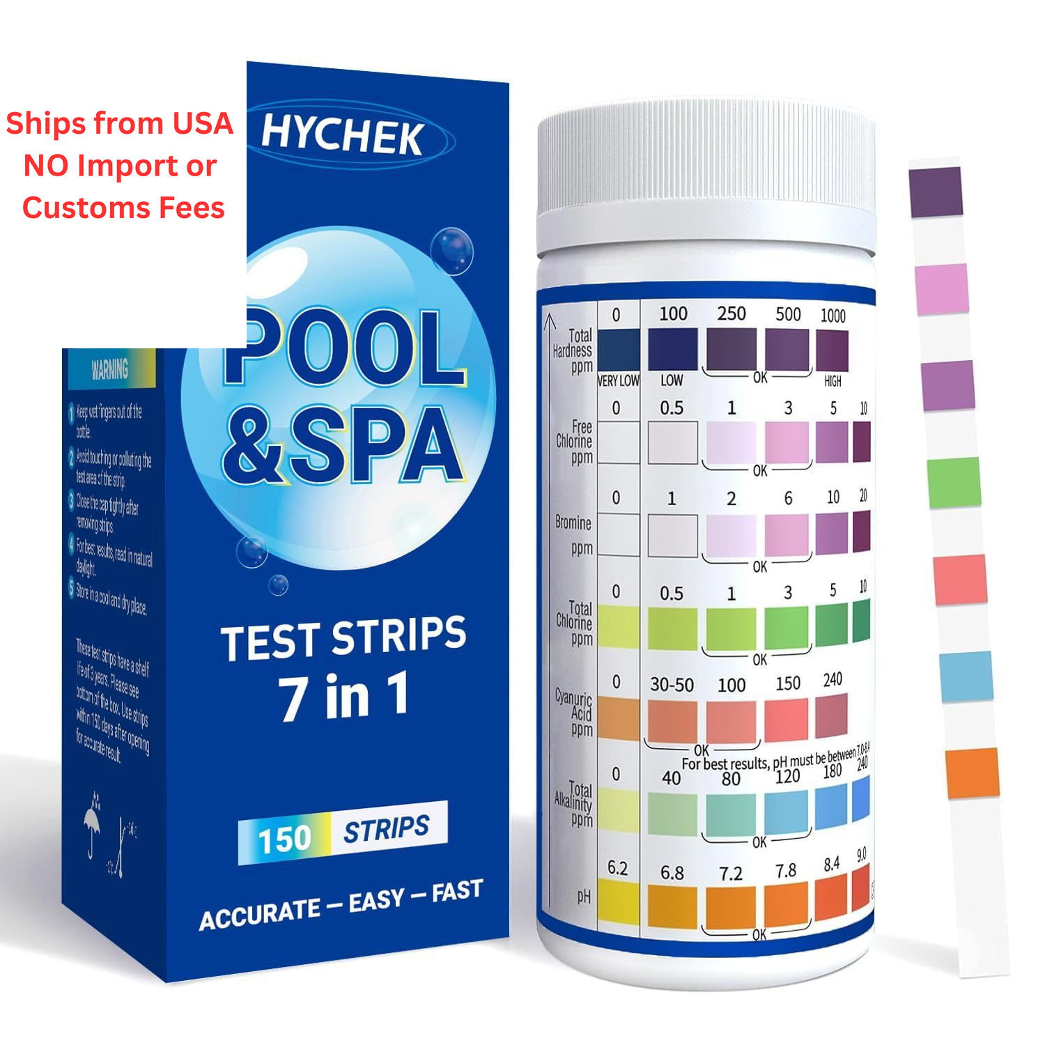 HYCHEK 7 in 1 Accurate Pool Test Strips, 150-Count Hot Tub & Spa 150