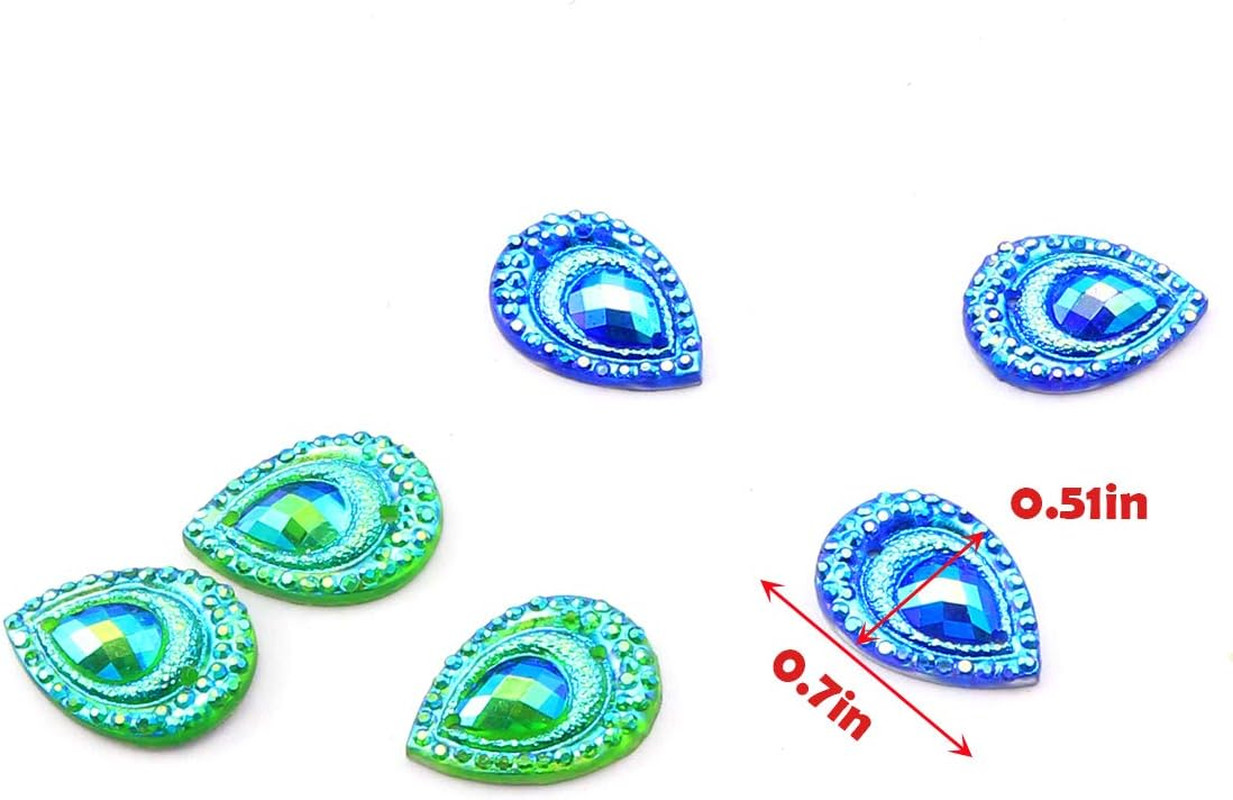 50Pcs Birdseye Water Drop Blue and Green Double Color Edge Flat Bottom Resin Pea