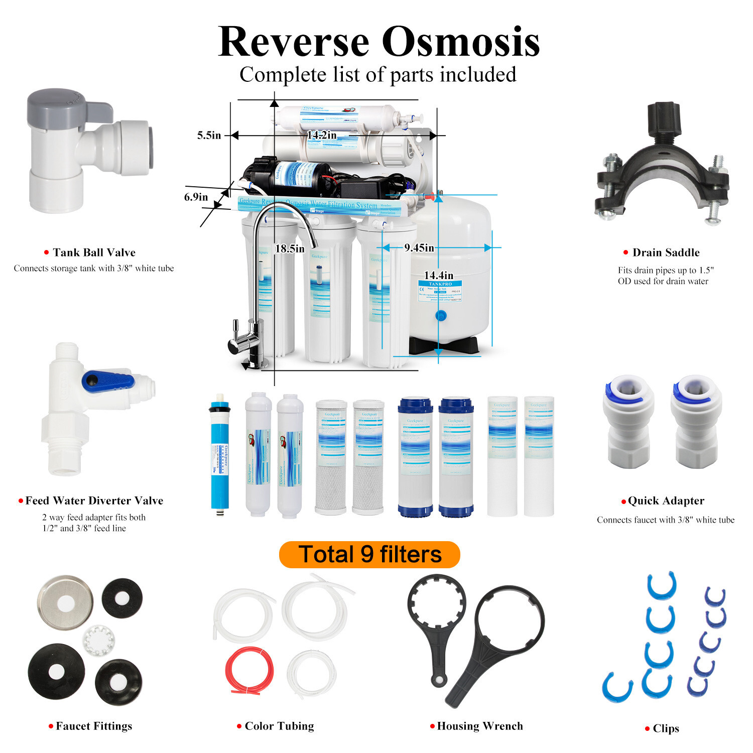 5 Stage Reverse Osmosis RO System Drinking Water Filter 75 GPD with Booster Pump