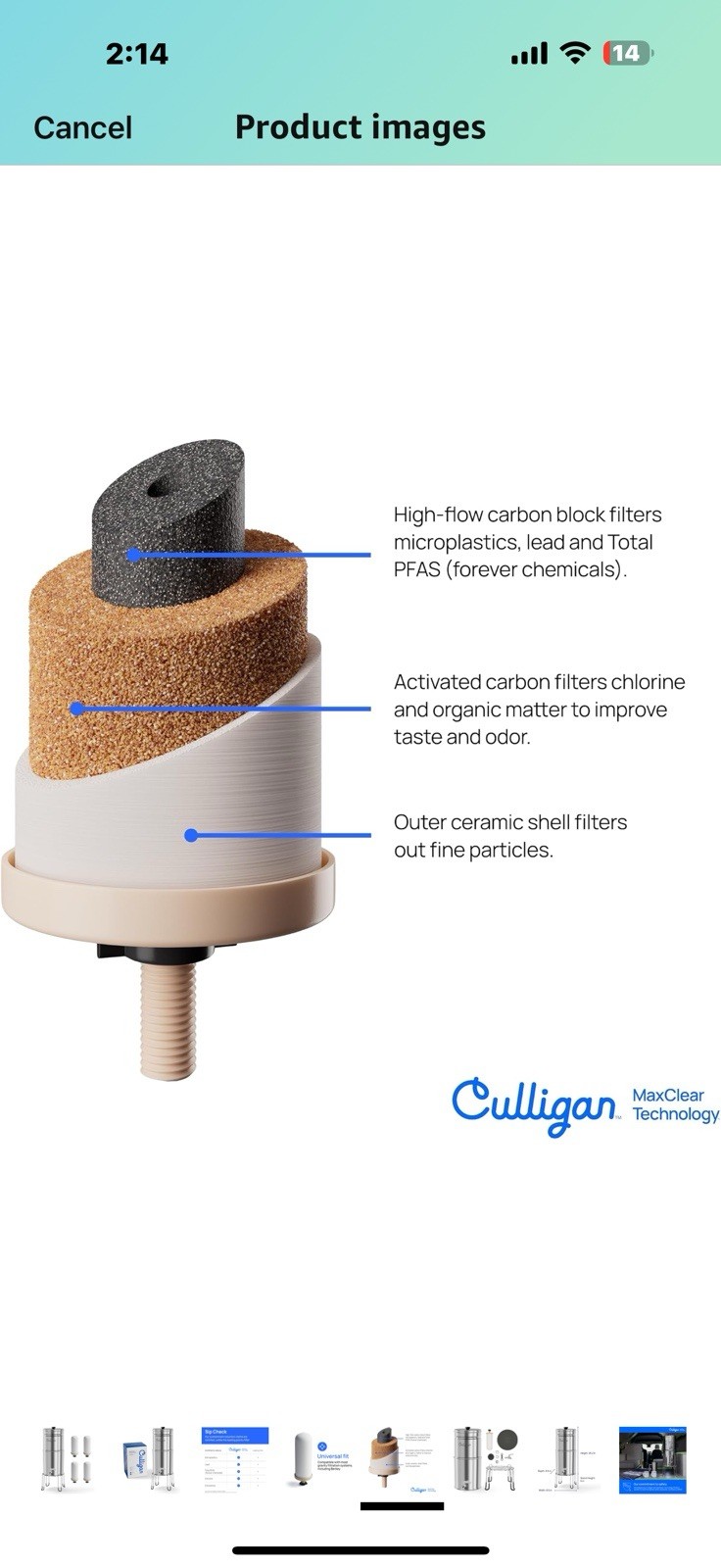 Culligan with MaxClear Technology 2.25 Gallon Gravity Water Filter System,