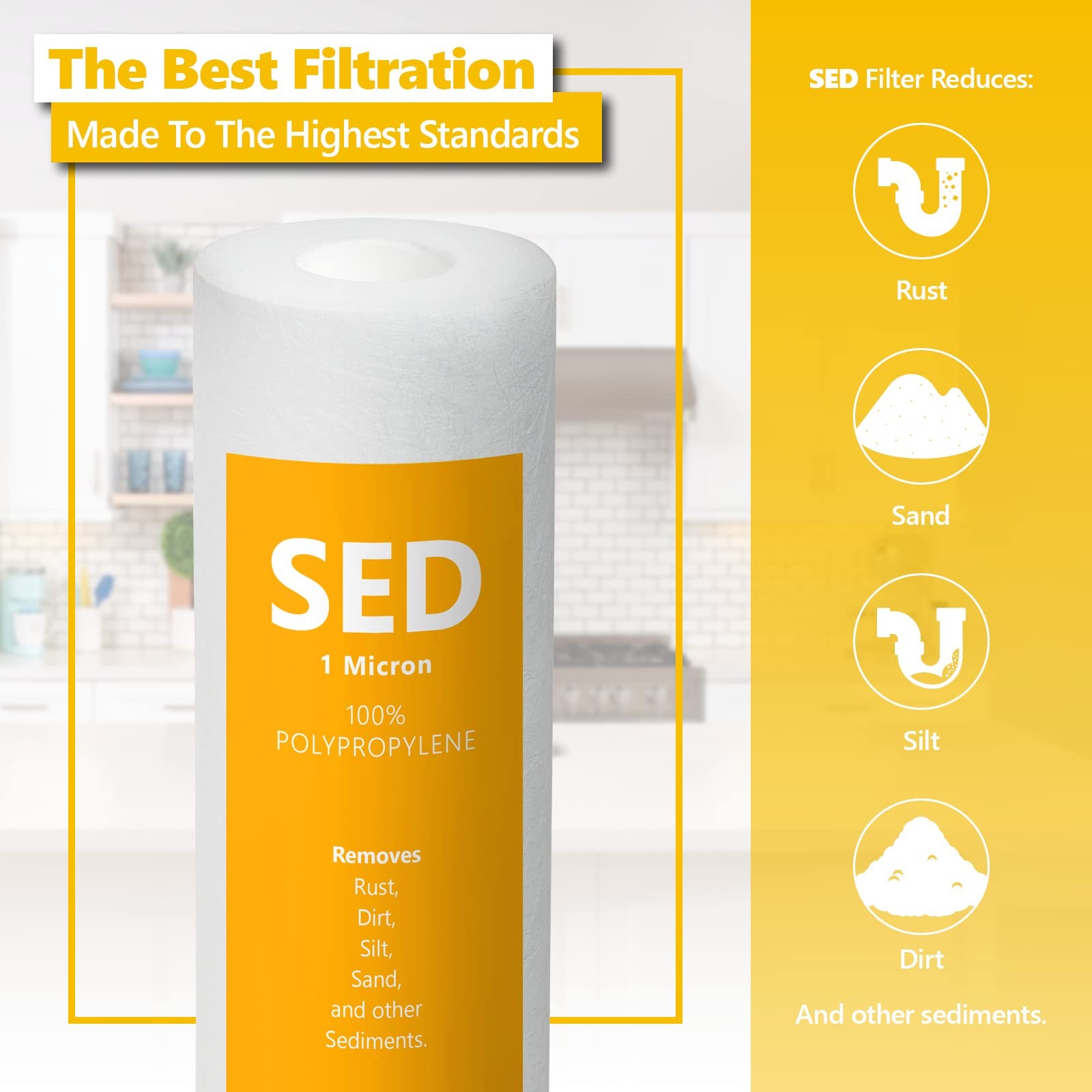 – 50 Pack Sediment Water Filter – 1 Micron, High Capacity – 10 inch – Under S…