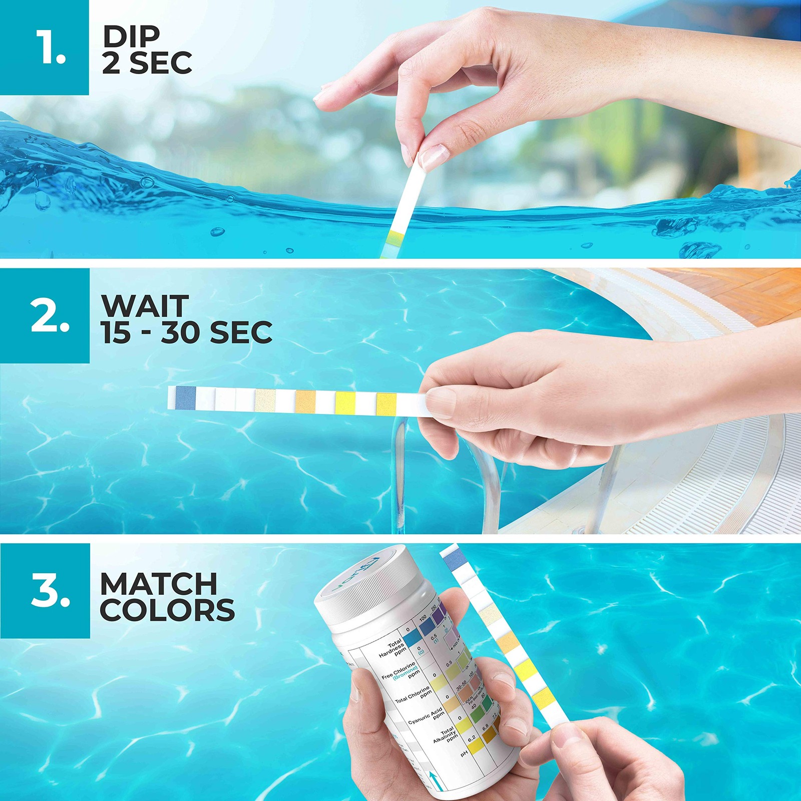 Varify 7 in 1 Pool and Spa Test Strips- Easy to Use Water Testing Kit for…