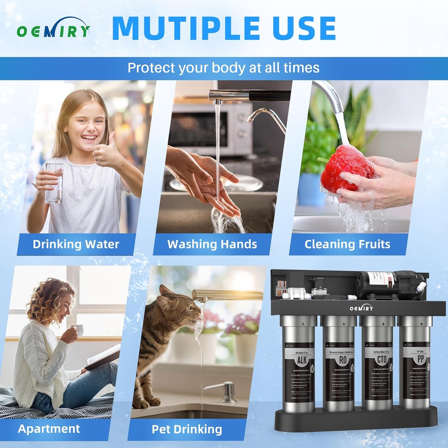 Oemiry OM-ROF03 Under Sink Reverse Osmosis Water Filter System with Faucet