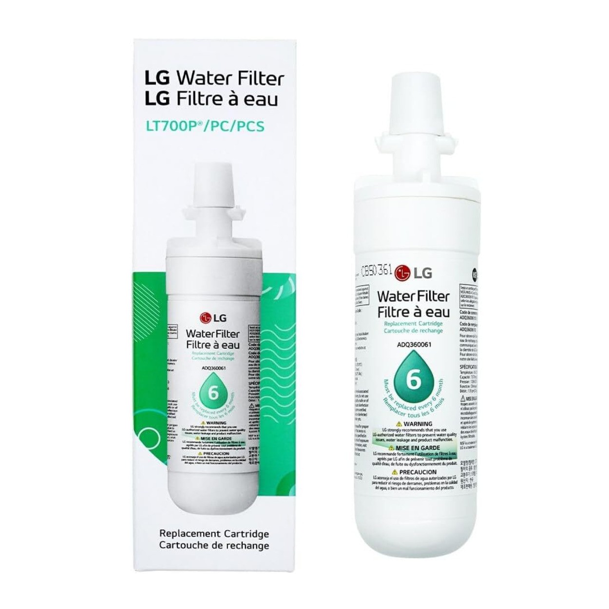 LG Genuine LT700P 6 Month/200 Gal Replacement Refrigerator Water Filter (White)