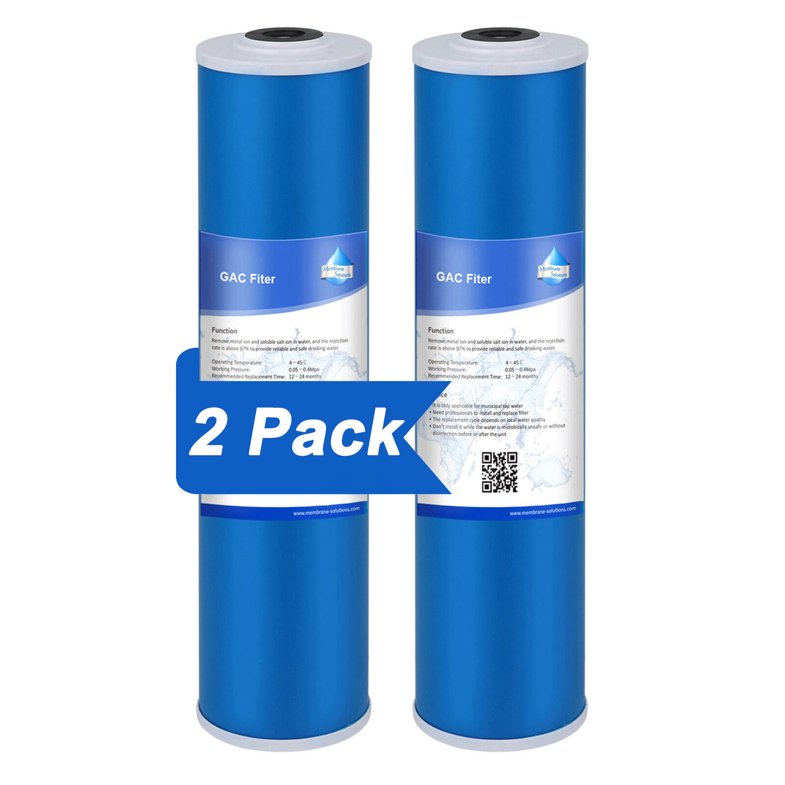 2 Pack 20″x4.5″ 5 Micron GAC Carbon Water Filter Whole House Big Blue Cartridges
