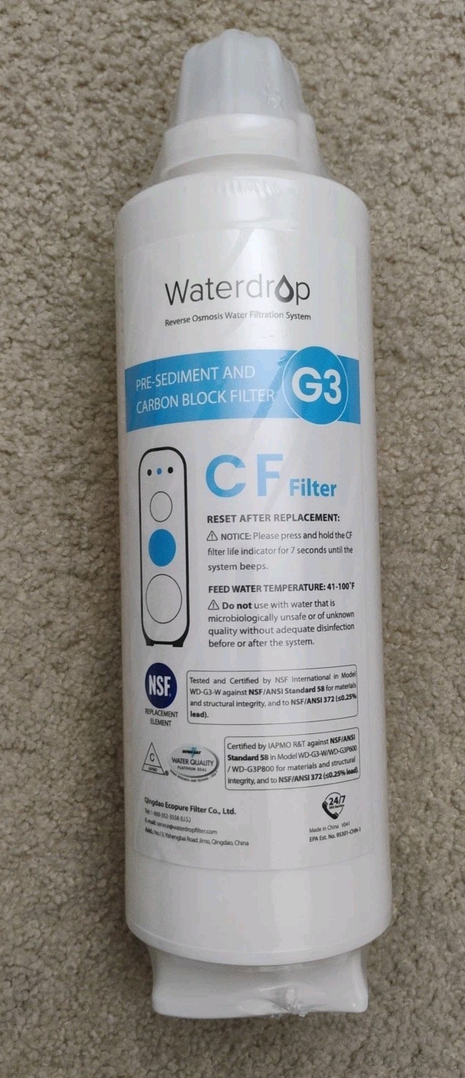 Waterdrop WD-G3-CF Reverse Osmosis Filter Replacement, Brand New, Sealed