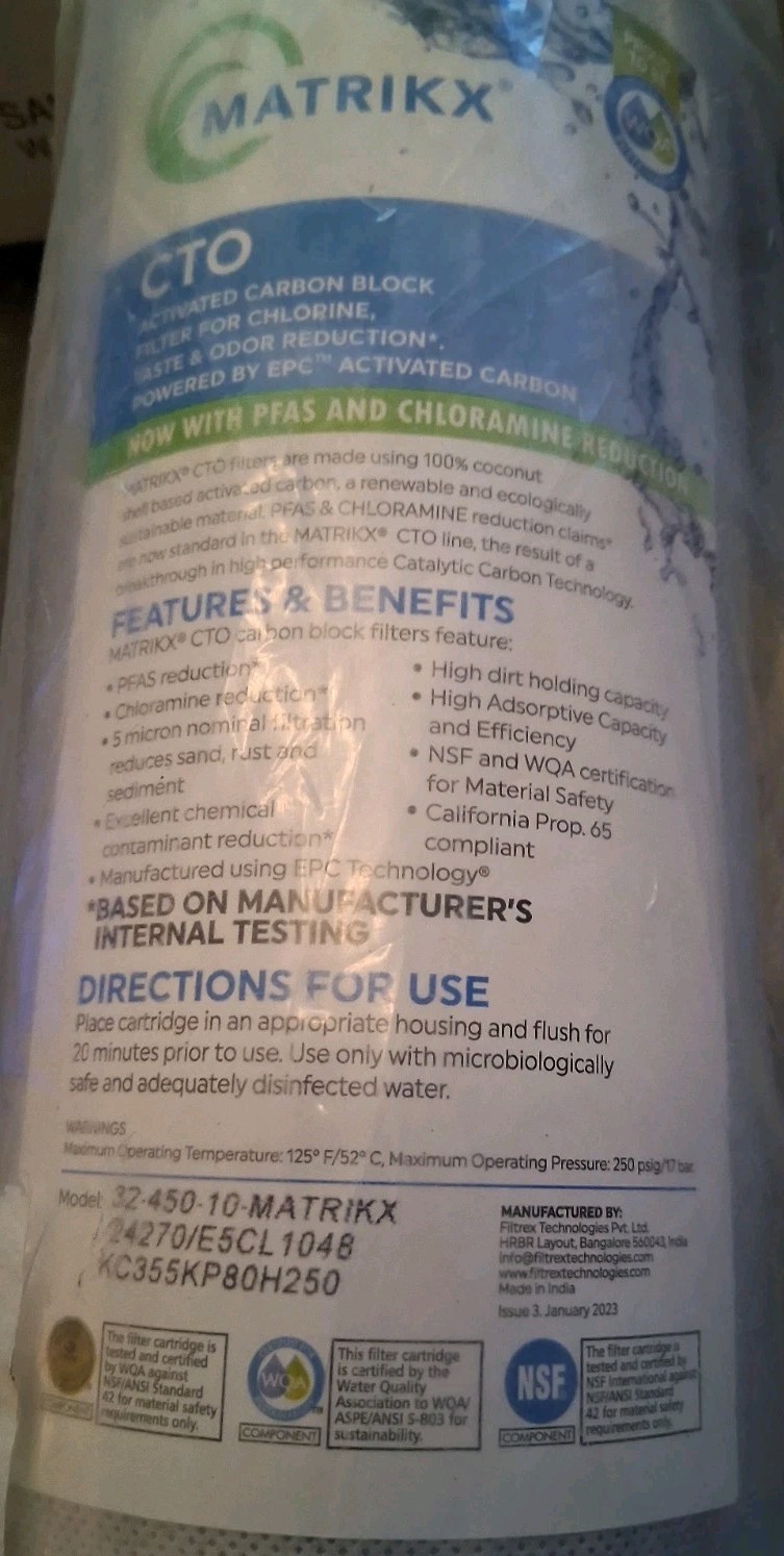 Matrikx 32-450-10-MATRIKX CTO 5-Micron 4.5″x10″ Chlorine/Taste/Odor, Damaged