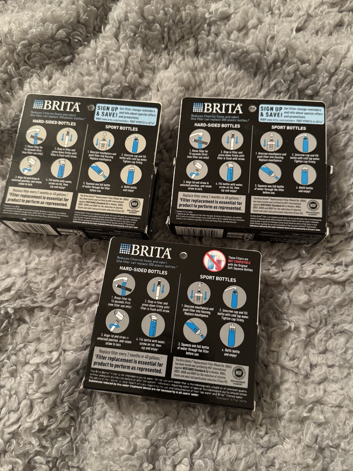 3 Brand Brita Replacement Water Bottle Filter Filters 2 in each pack Sport Set