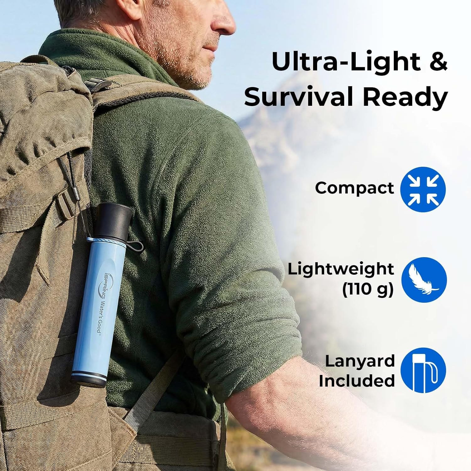 IFS-B Personal Water Straw, Replaceable Advanced Filter, Removes Micro-Organisms
