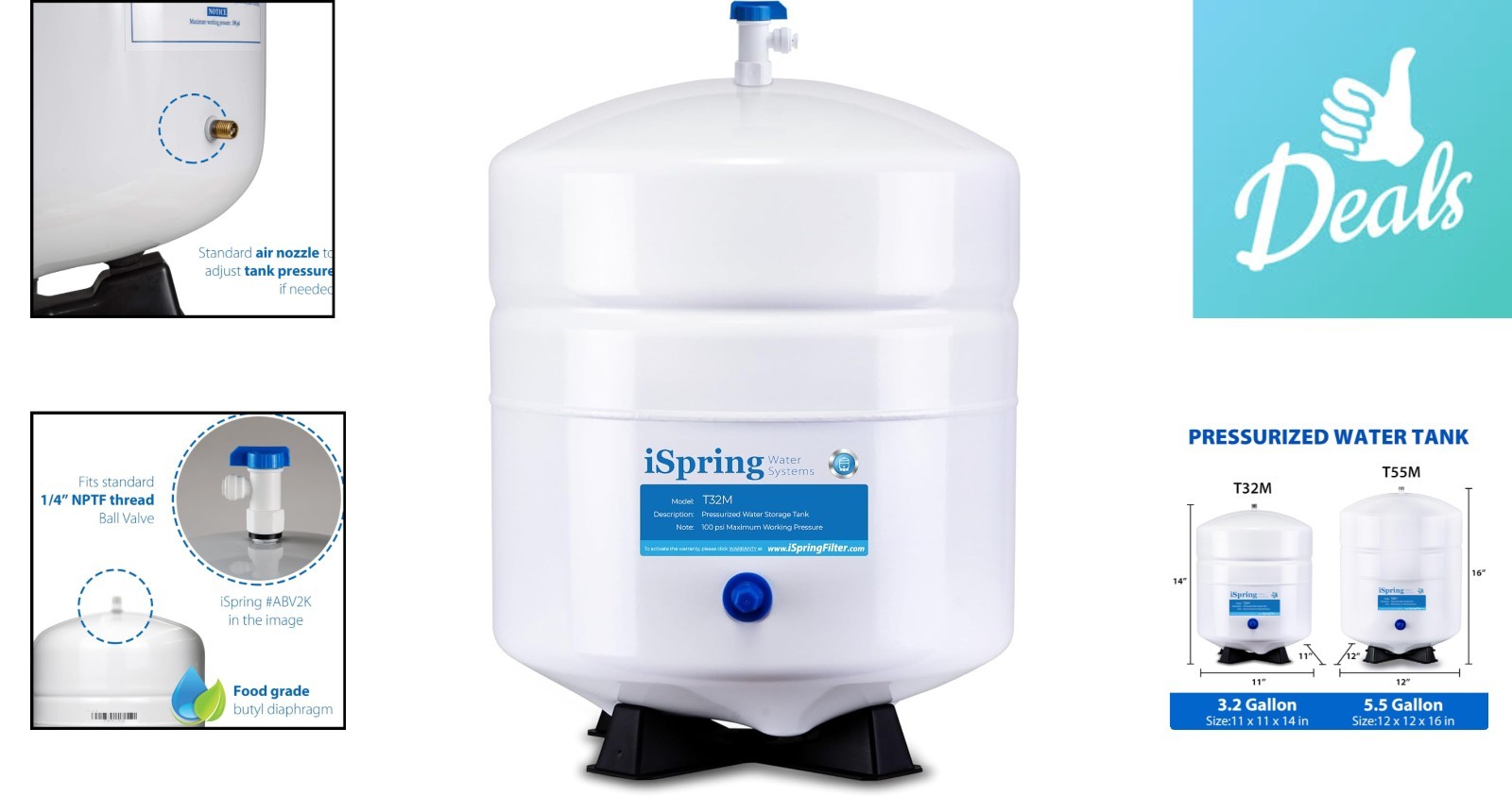 Stainless Steel 4 Gallon Pressurized Storage Tank for Reverse Osmosis Systems