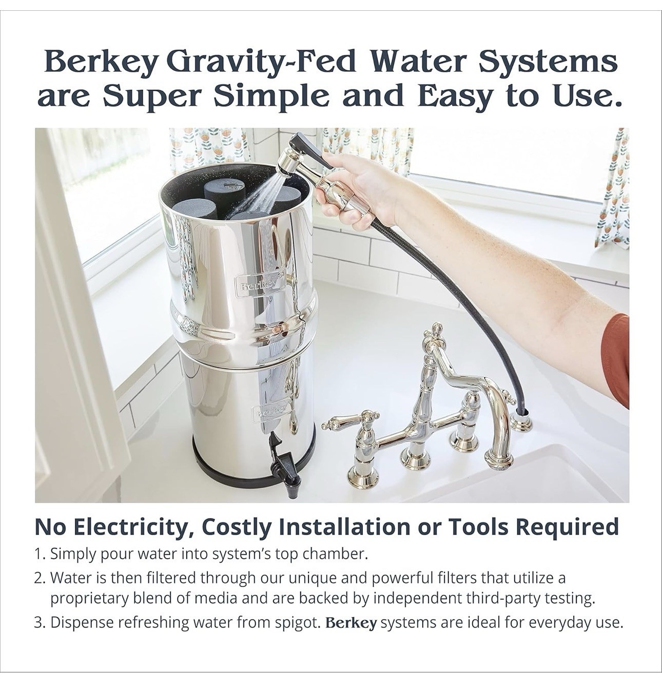 Travel Berkey 1.5 Gal Portable Gravity Water Filter w/2 Black Berkey Filters New