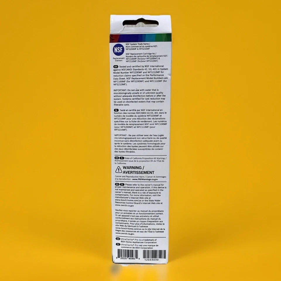 1 PACK Bosch Ultra Clarity Pro BORPLFTR50 Water Filter White #WFS200MF/WFS210MF