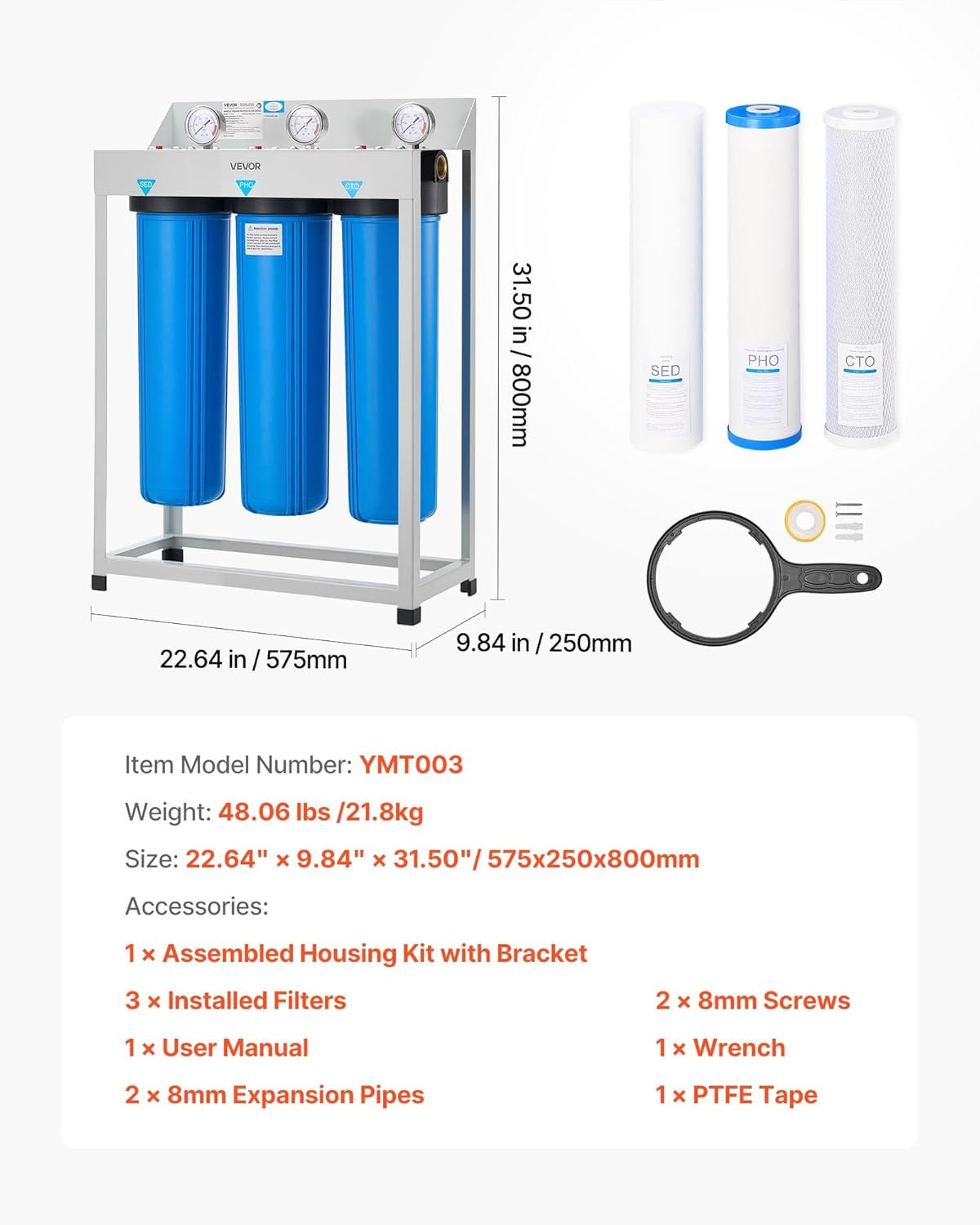 3-Stage Whole House Water Filter System – Reduces Chlorine, Odor & Rust