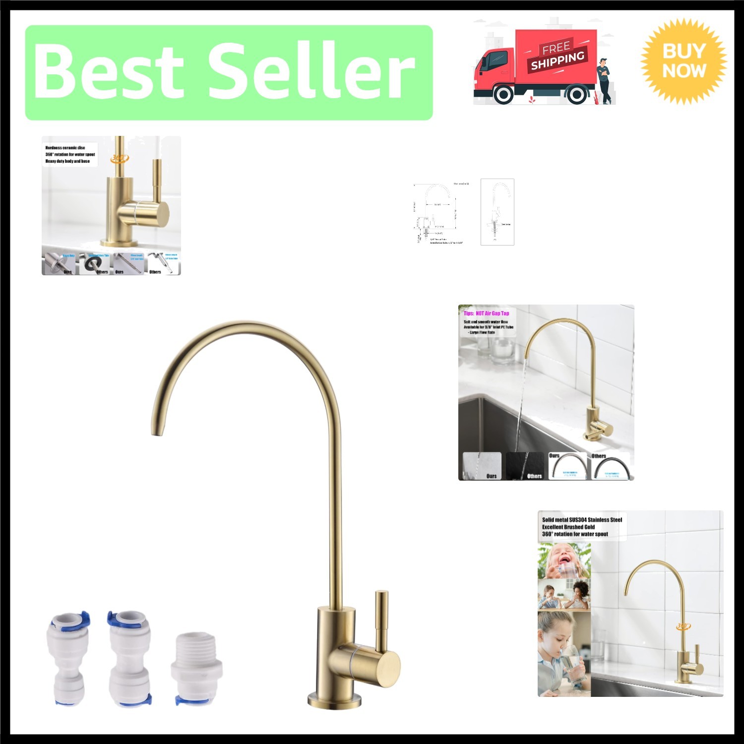 Gold Water Filter Faucet for Kitchen – Leak-Proof Design & Easy Install