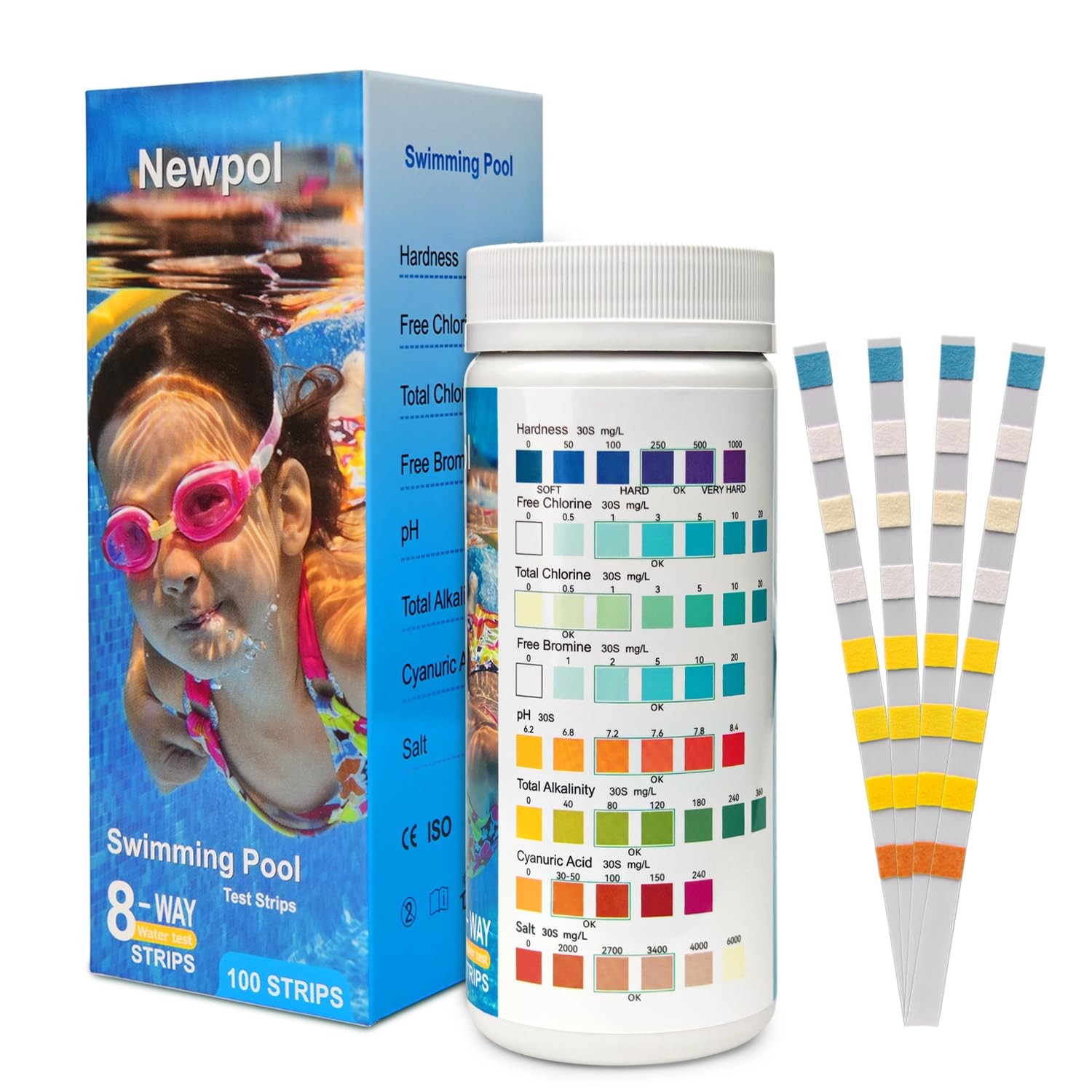 Newpol 8-in-1 Pool Test Strips, 100 Strips Water Testing for Swimming Pool,…