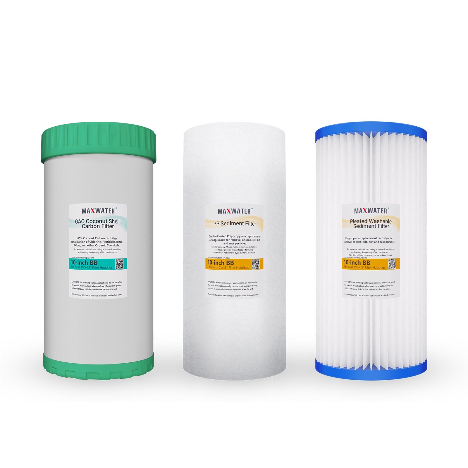 3 Big Blue 10″x4.5″ Whole House Pleated + Sediment + GAC Carbon Water Filter Set