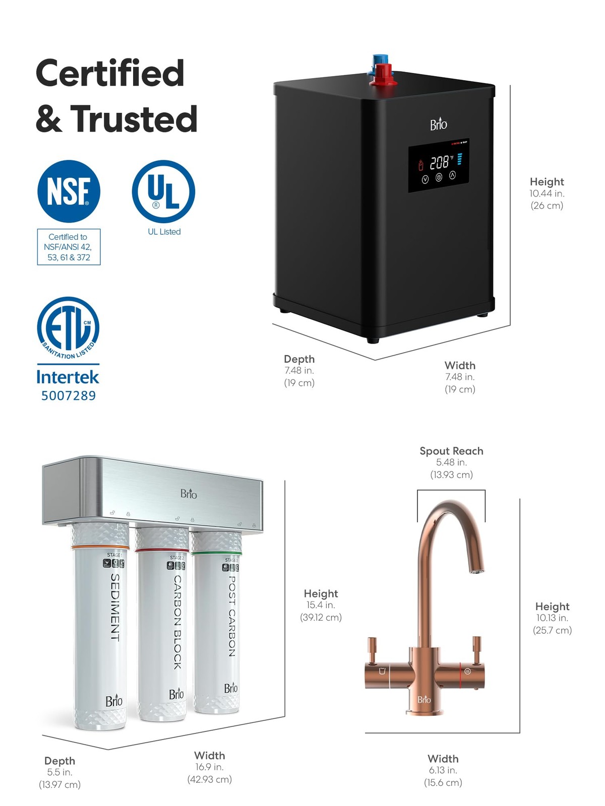 3-Stage Digital Instant Hot Water Dispenser System Dual Flow Faucet in Rose Gold