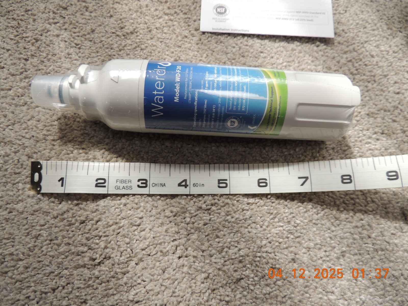 WaterDrop WD-F20 LG Refrigerator Water Filter for LT800P LT800PC ADQ73613401 New