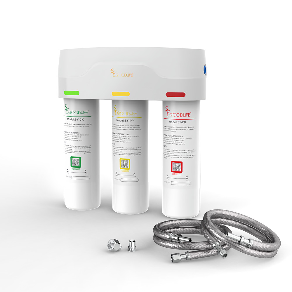 SYGOODLIFE 3-Stage Under Sink Water Filter System Reduces Fluoride,Chlorine，scal
