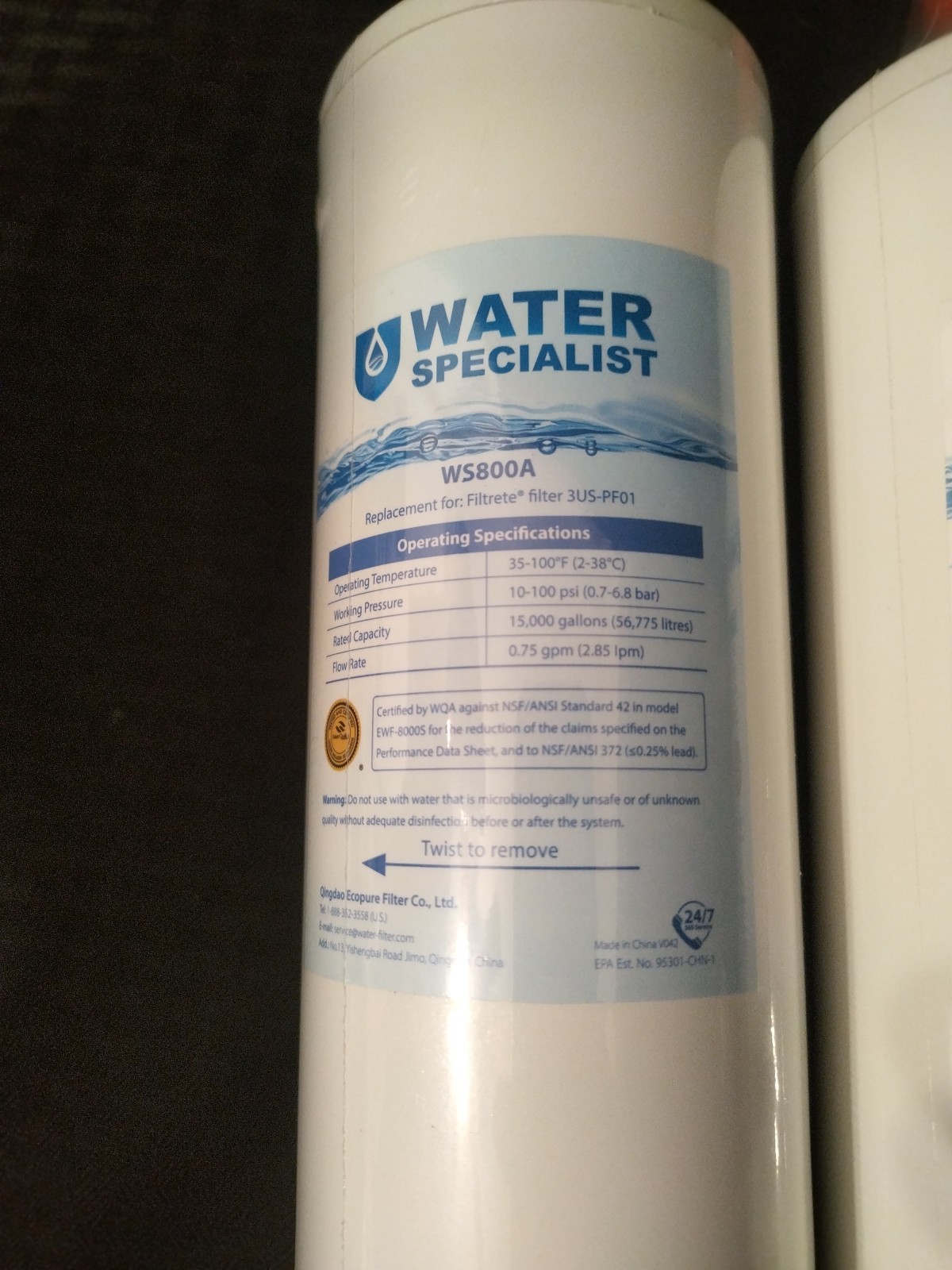 Waterspecialist 3US-PF01 3US-MAX-F01 Replacement Filter, NSF/ANSI 42 Cert.