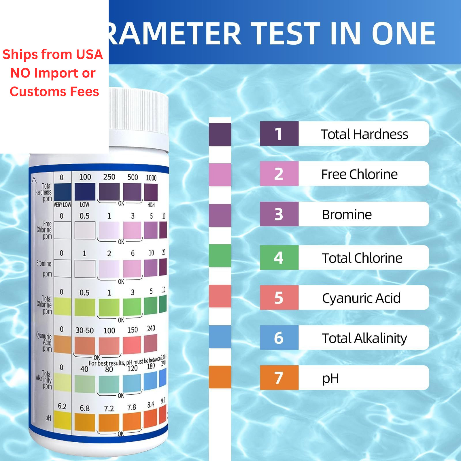 HYCHEK 7 in 1 Accurate Pool Test Strips, 150-Count Hot Tub & Spa 150