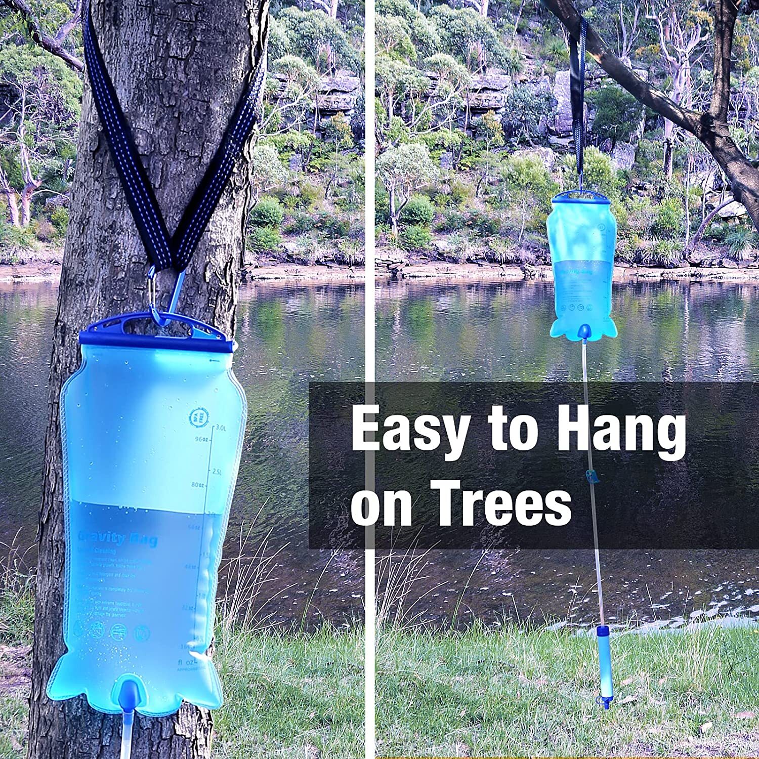Gravity-Fed Water Filter Straw 3L Bag,Versatile Hiker Water Purifier Tree Strap
