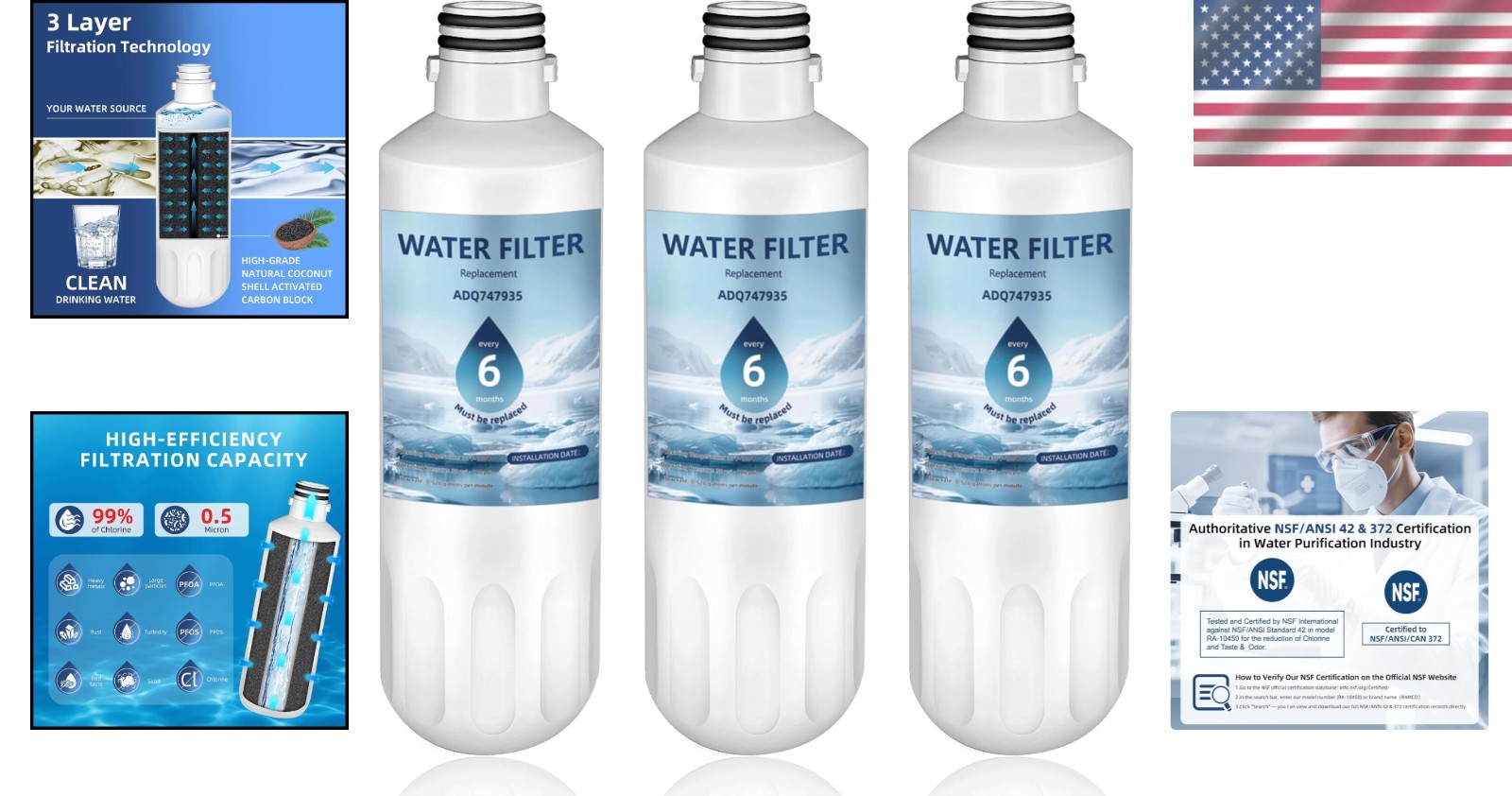 Lead-Free LT1000P Water Filter Set – 6- Replacement for LG ThinQ Models