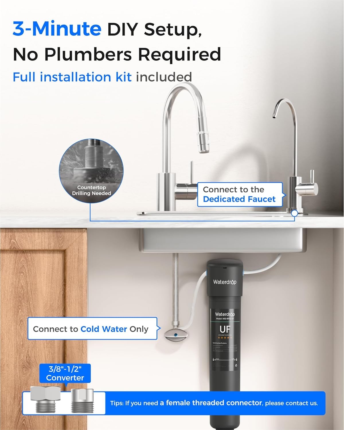 Waterdrop 15UB-UF Under Sink Water Filter System, 0.01 Micron Ultra Filtration
