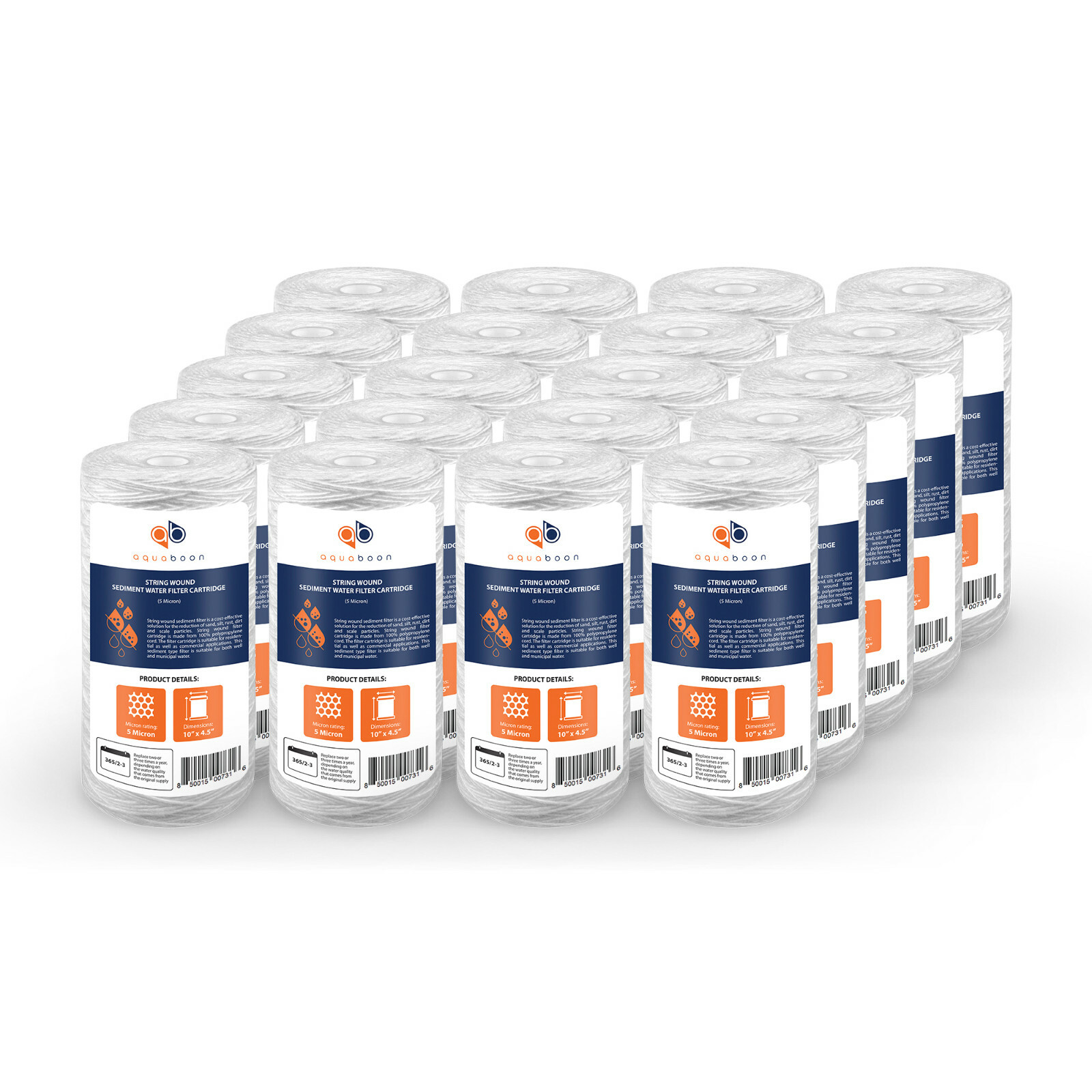 20PK of 10″ Big Blue String Wound Sediment Water Filter Cartridge 5µm Aquaboon