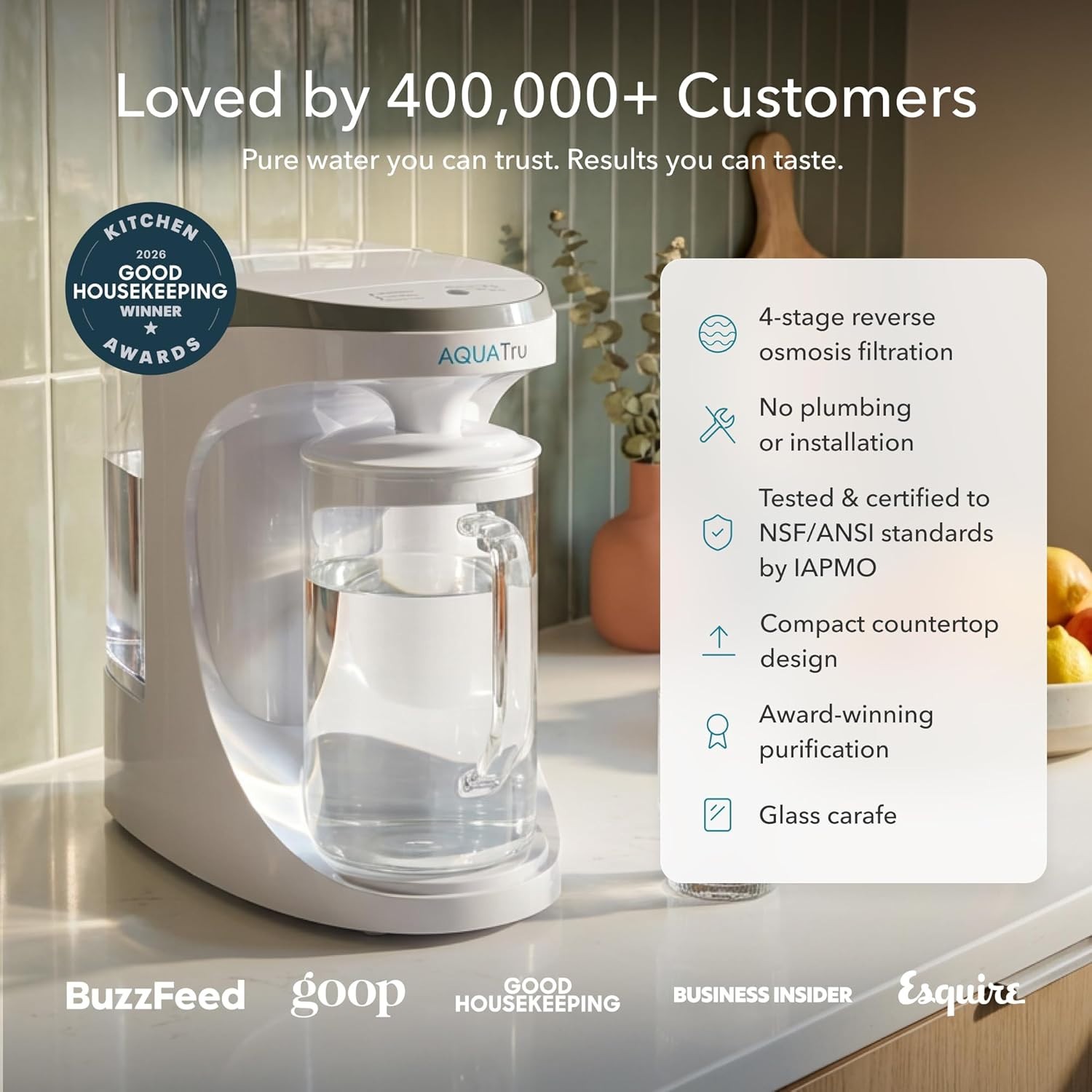 AquaTru Carafe Countertop RO System 64oz 4-Stage Removes Lead PFAS