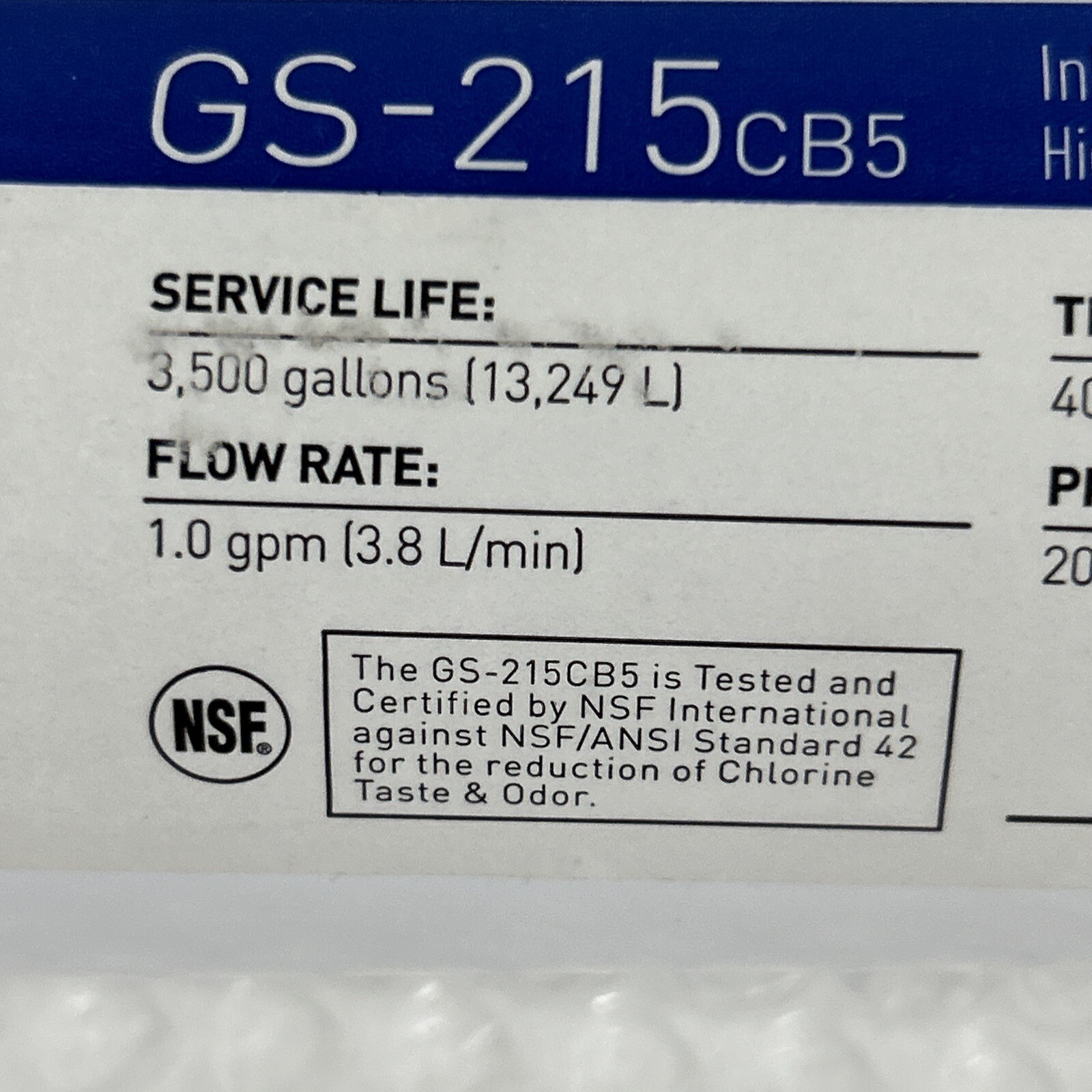 Pentair Pentek GS-215CB5 Inline Water Filter 3,500 Gal 1.0GPM 40-100°F 20-125PSI