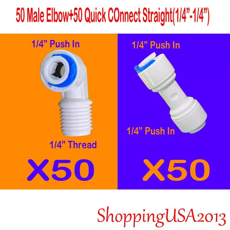 50PCS Male Elbow +50 Pcs Quick Connect Straight Fittings 1/4″-1/4″ Water Filter