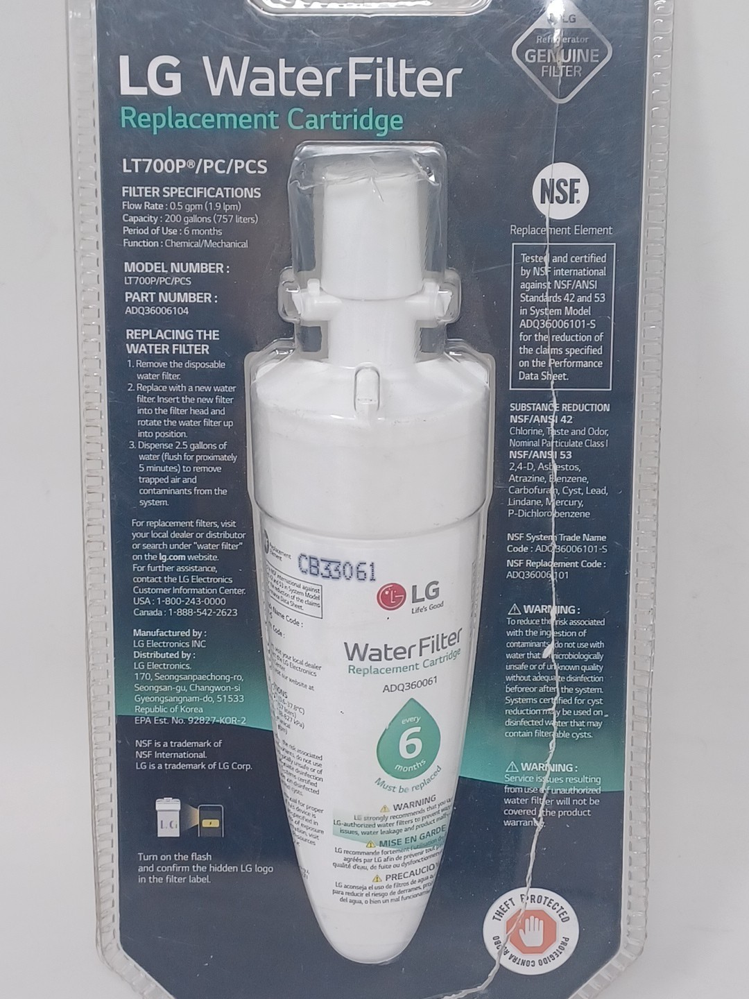 1 LG LT700P Refrigerator Replacement Water Filter ADQ36006101 OEM