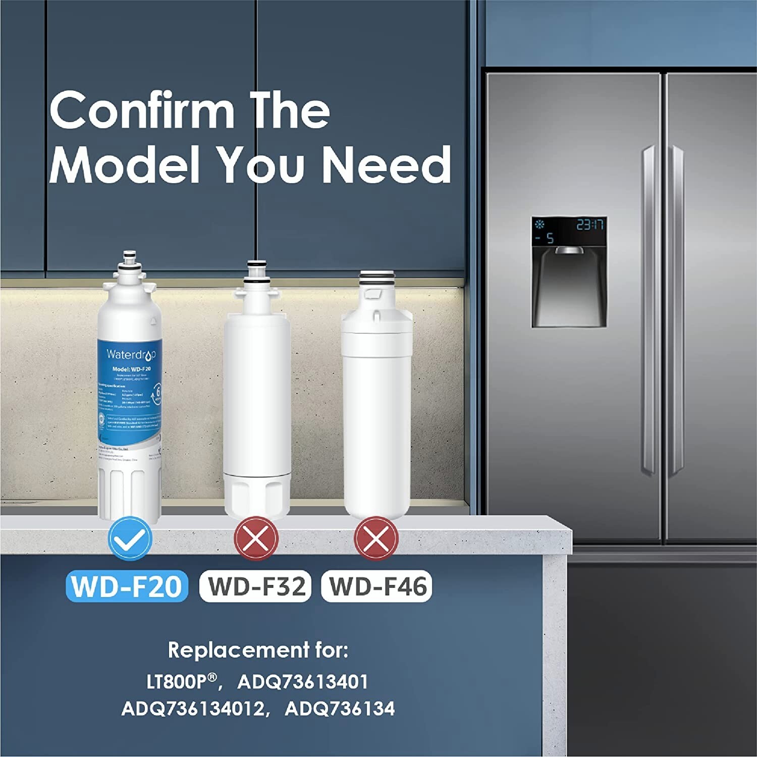 Waterdrop LT800P® Refrigerator Water Filter, Replacement for LG® LT800P®, 1 Pack