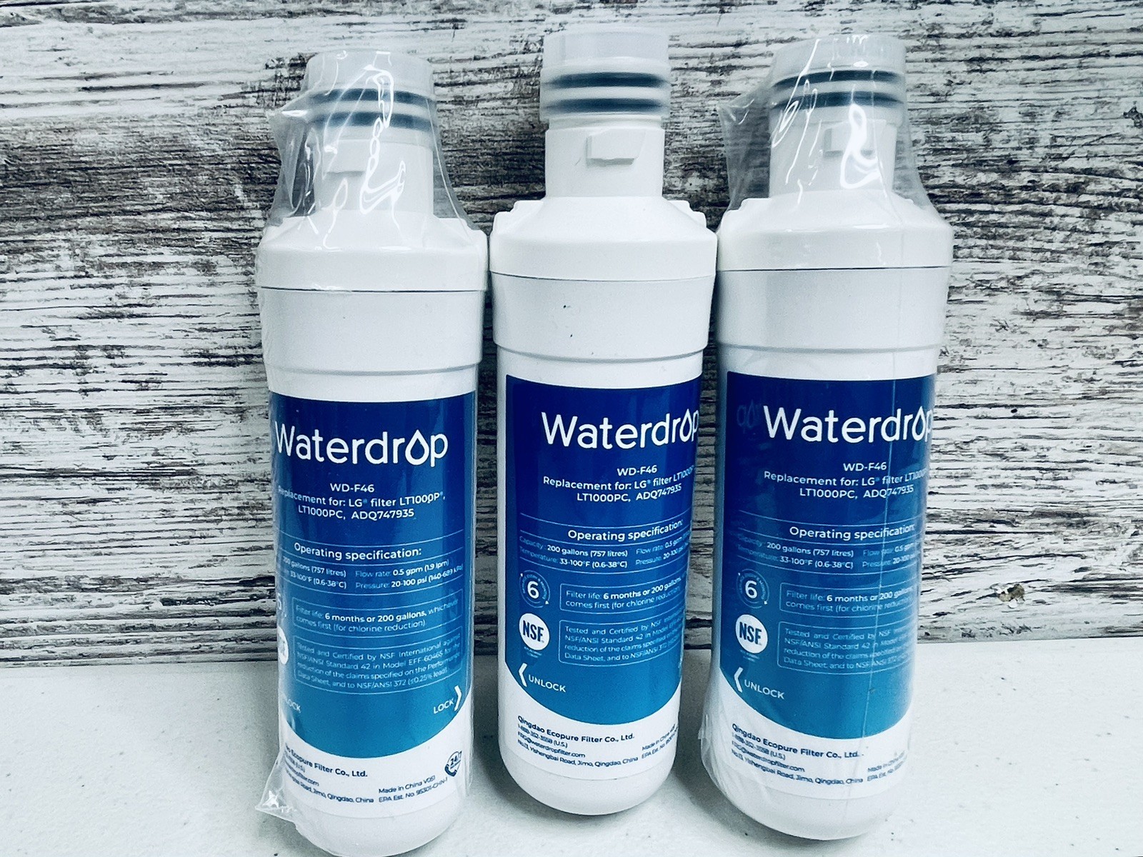 3 pk Waterdrop Water Filters WD-F46 Replacement For LG LT1000P/PC ADQ747935