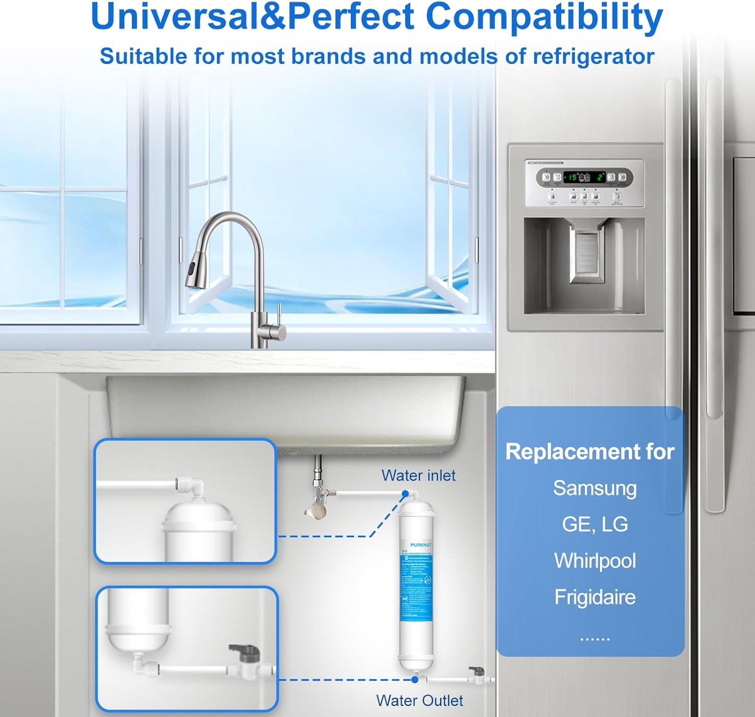 Inline Water Filter for Refrigerator & Ice Maker 1/4″ Push Connect Post Carbon R