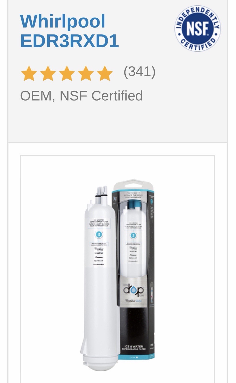 EDR3RXD1 Ice & Water Refrigerator Filter 3 Qty.2 A2
