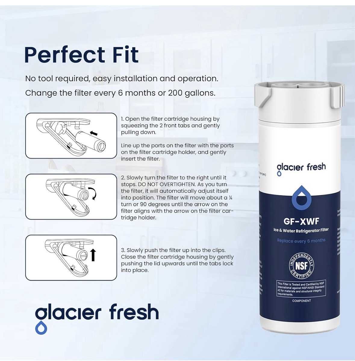 GLACIER FRESH XWF Replacement For GE XWF Refrigerator Water Filter Pack Of 3