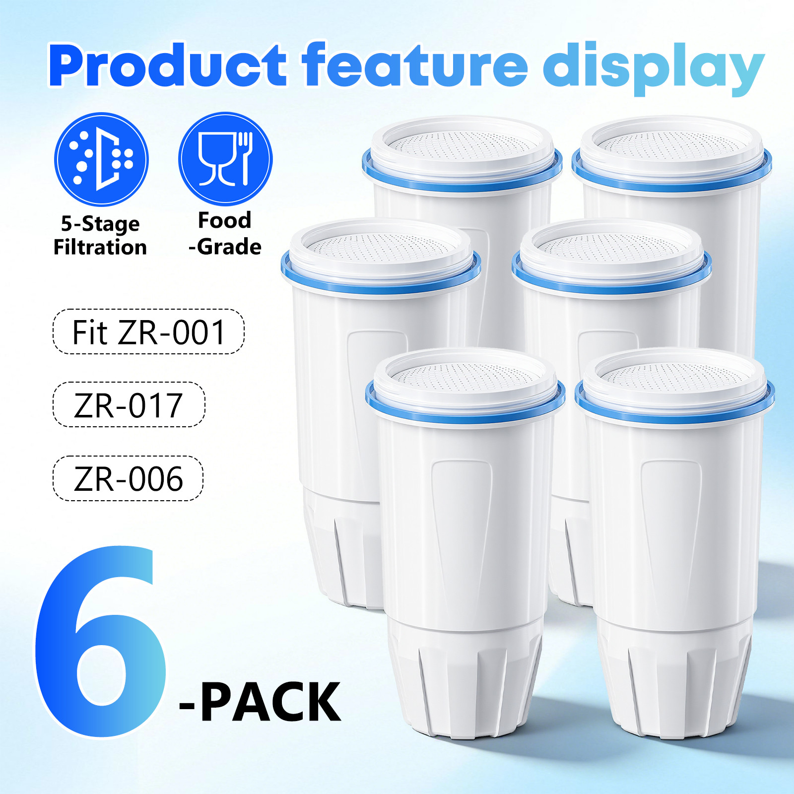 Waterlongma 6 Water Filter Replacement Fit for Zero Pitcher and Dispenser ZR-001