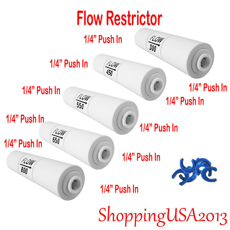 2 Pcs Flow Restrictor 1/4-1/4 Quick Connect Push In 300,450,550,650,800cc RO