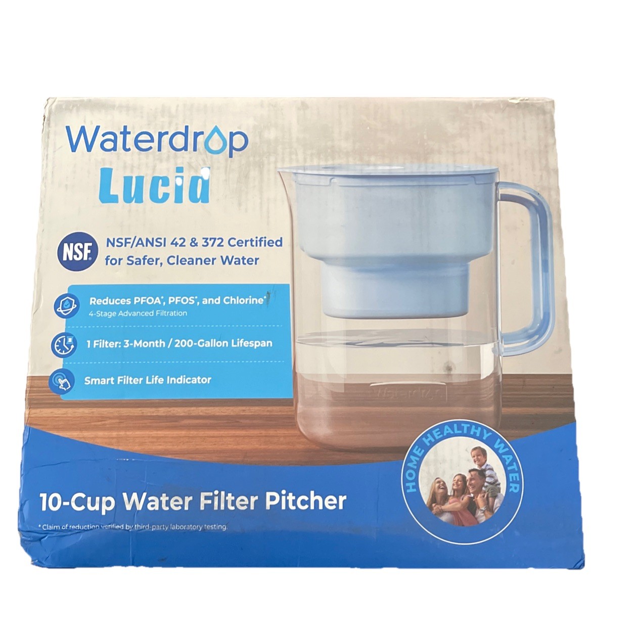 Waterdrop 10-Cup Water Filtration Pitcher, WD-PT-07B. 200 Gallons, BPA Free. OB