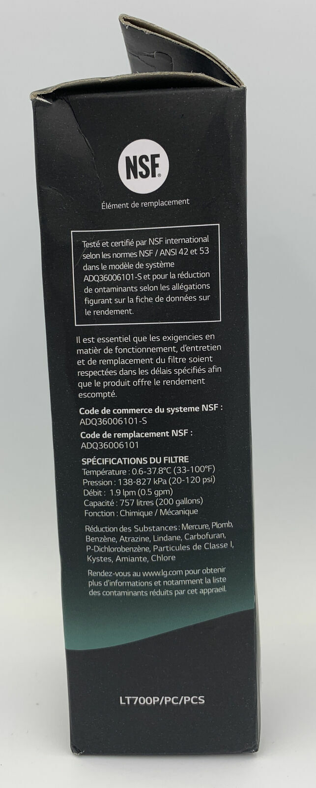 1 PACK LT700P Fit LG LT700P ADQ36006101, Refrigerator Water Filter Black, USA