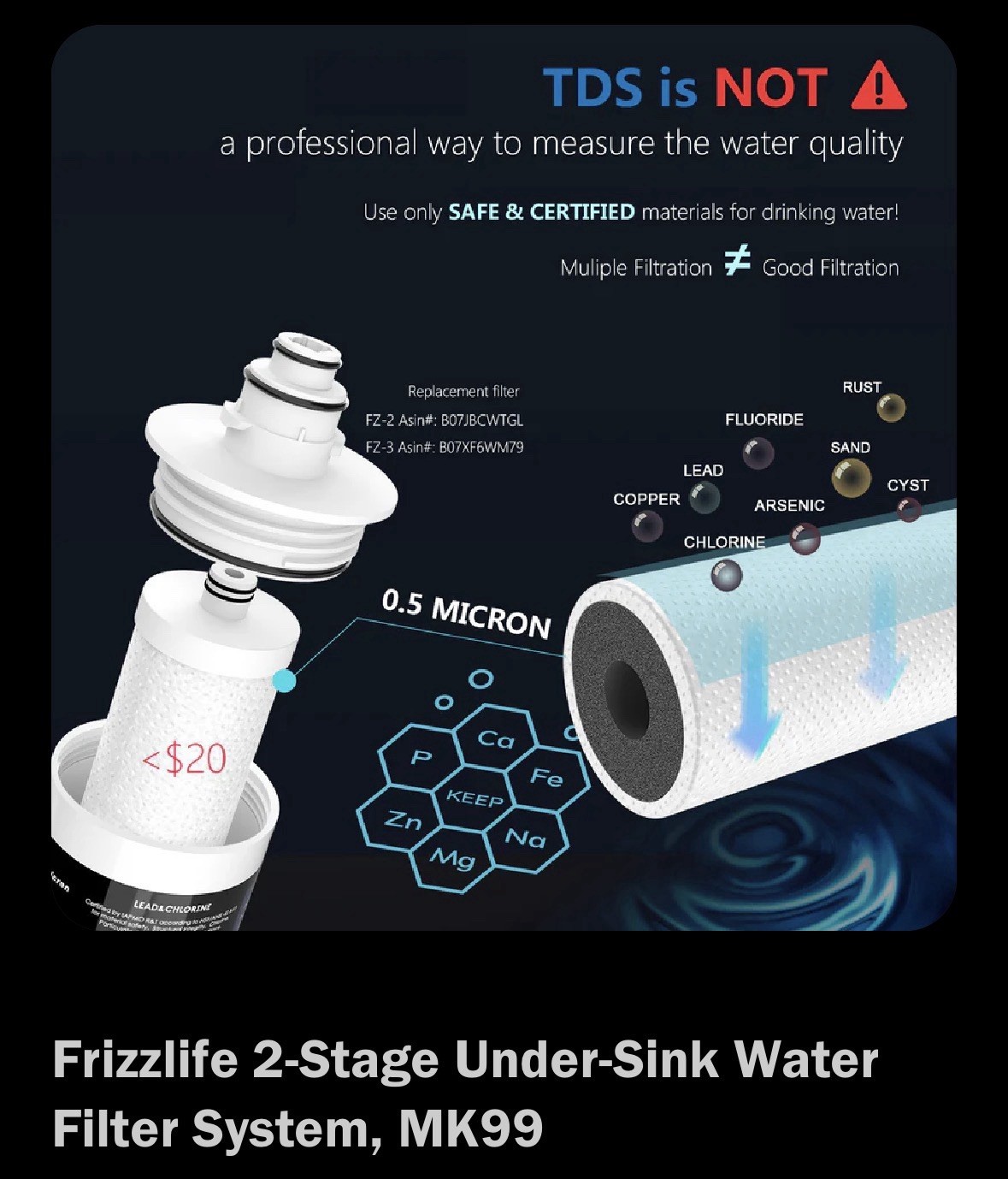 Frizzlife Undersink Quick Change Filter System MK99 NSF/ANSI 42&53 Water Filtrat