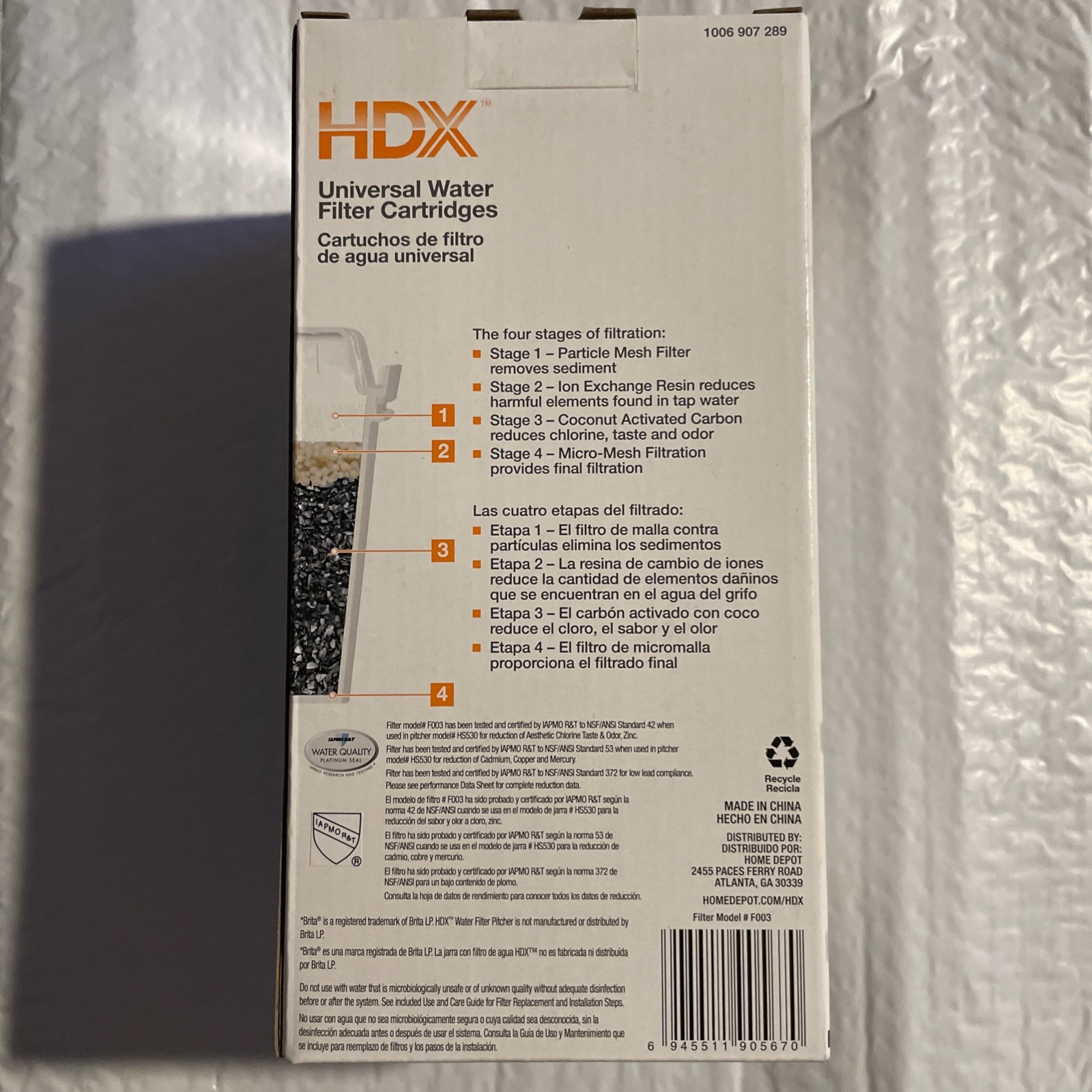 HDX F003 8-Pack Universal Water Filter Cartridges (Compatible W/ Brita Pitchers)