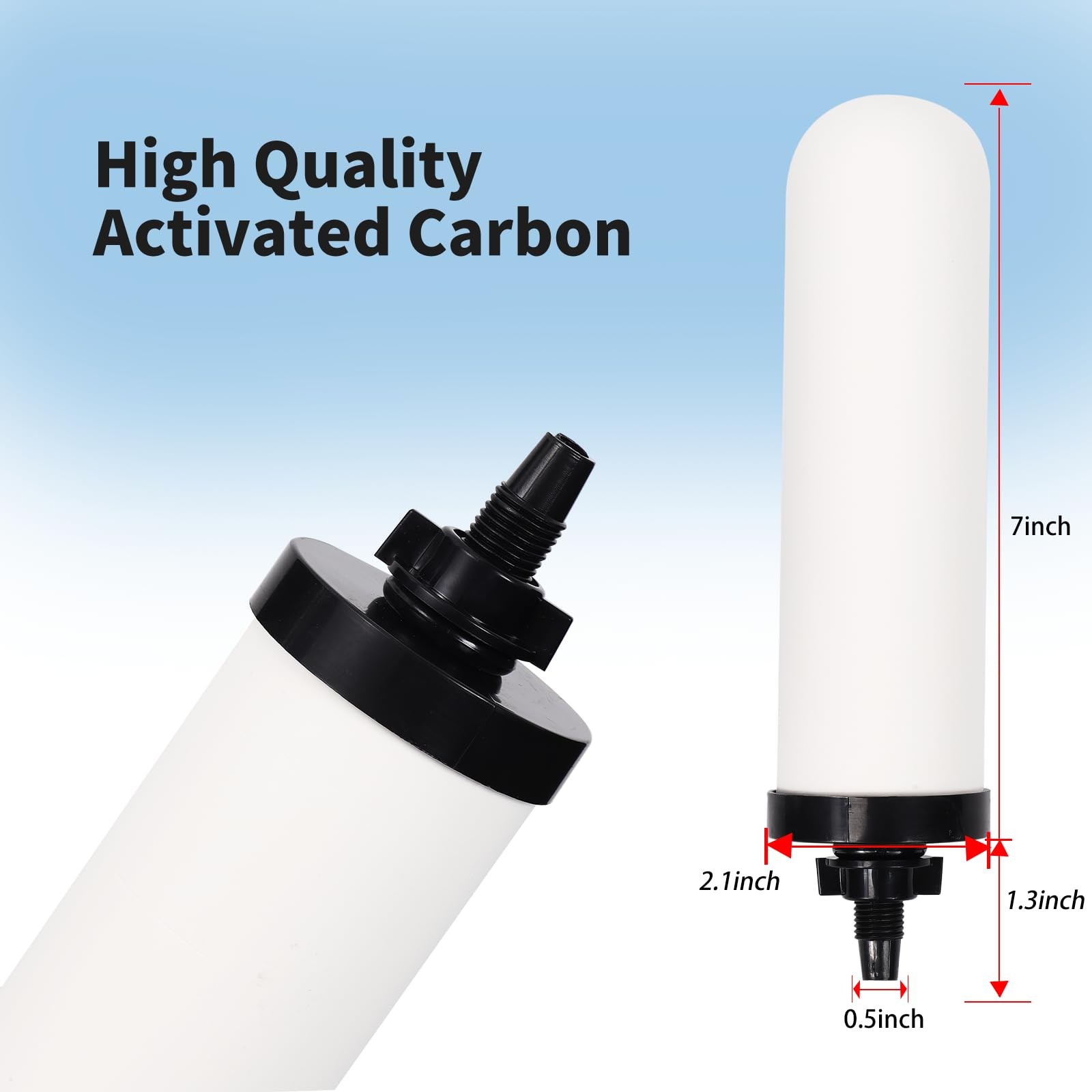 2 Pack 7in Ceramic Water Filter Candle Activated Carbon Gravity Filter System