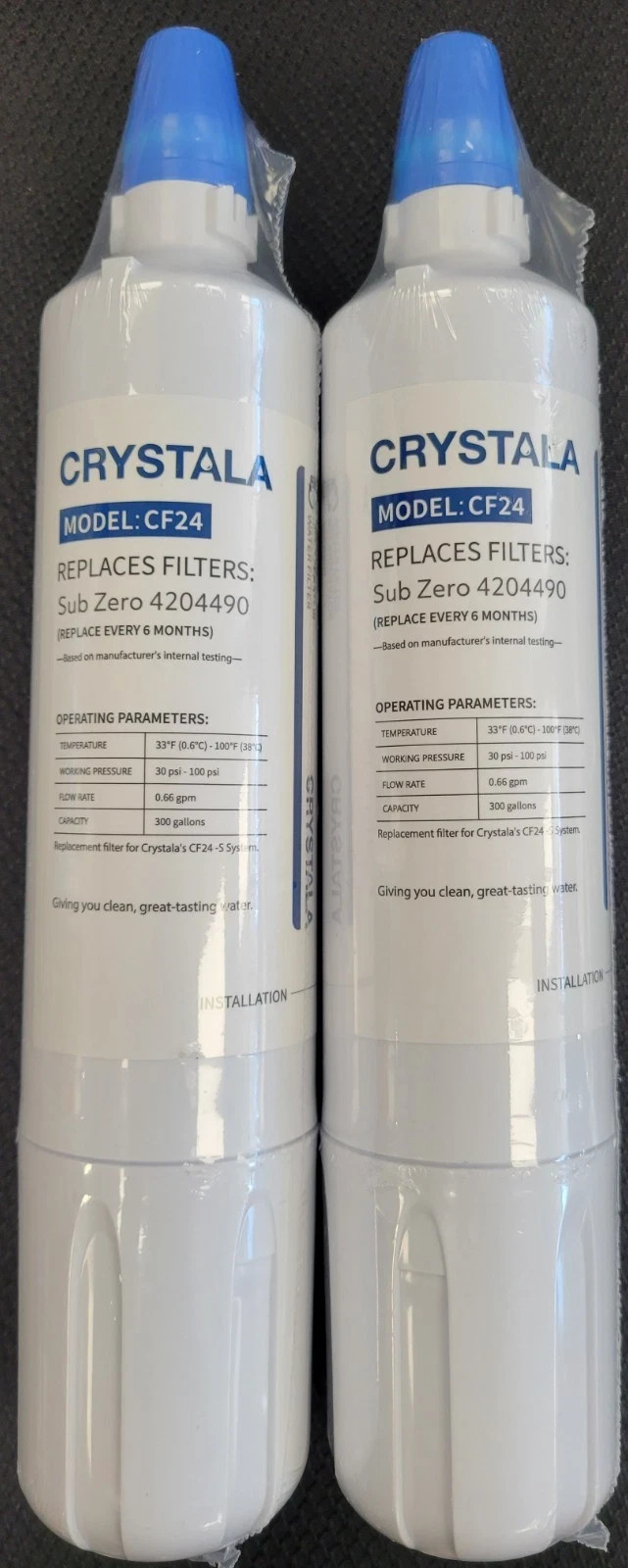 (2) Count Crystala CF24 Replacement Refrigerator Water Filter SubZero 4204490