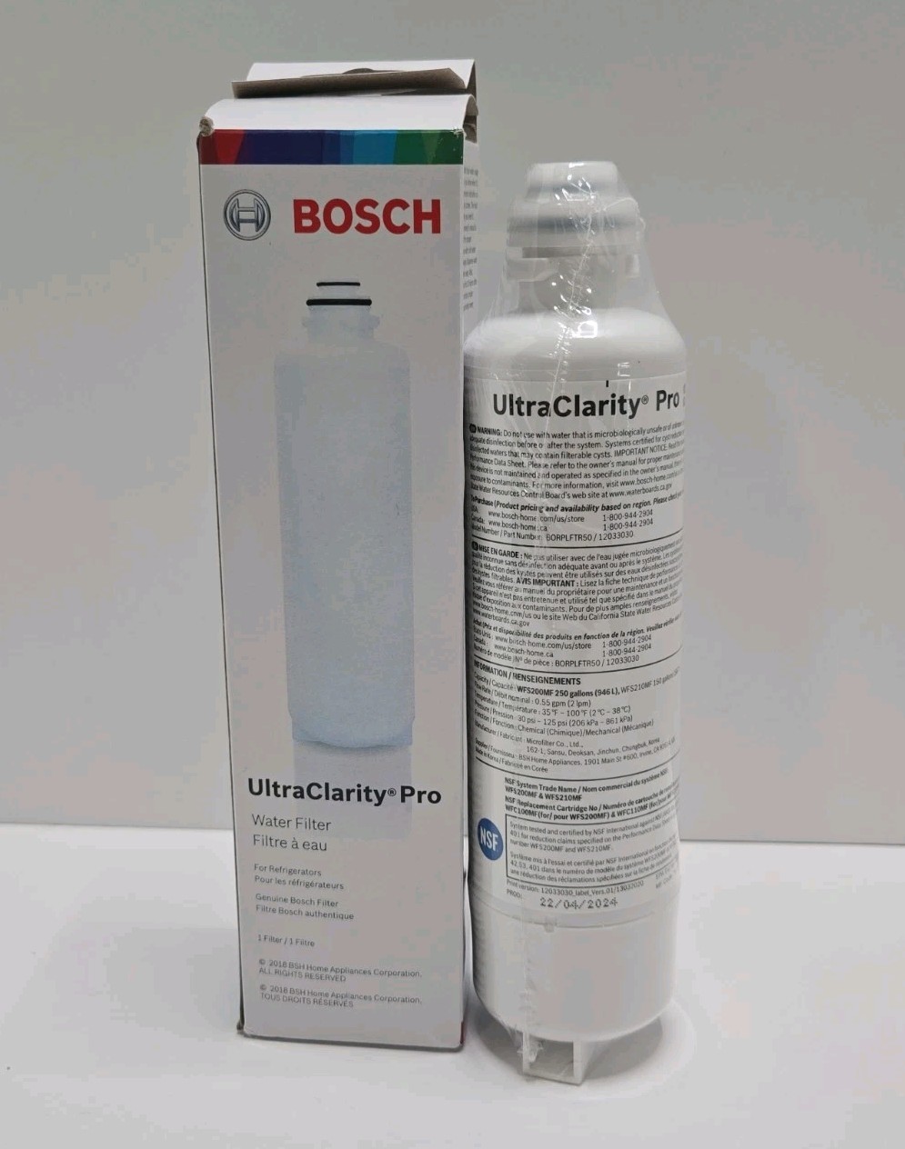 Bosch Ultra Clarity Pro Refrigerator Water Filter – White BORPLFTR50NEW SEALED
