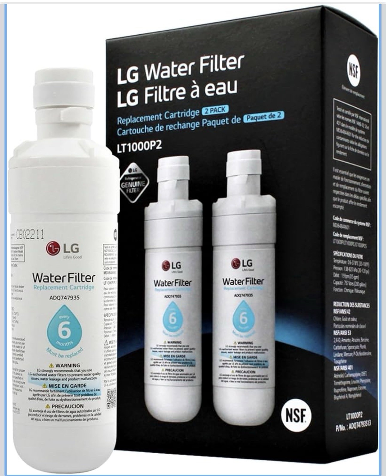 NEW! LG LT1000P2 Genuine Water Filter 2-Pack (ADQ74793513) FAST USA SHIPPING!