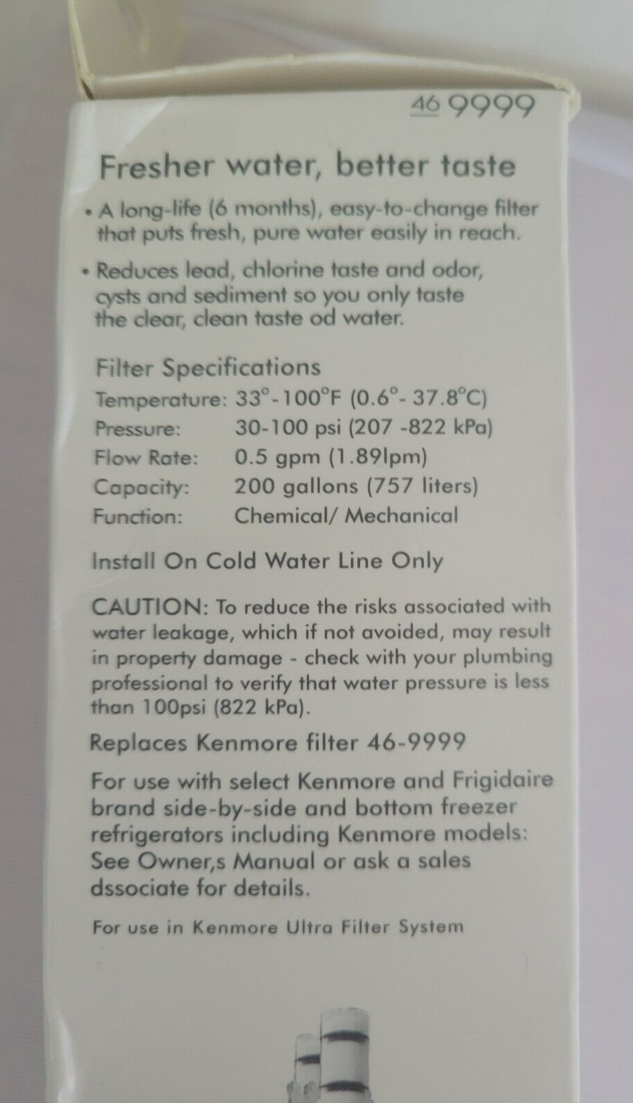 Kenmore 9999 Replacement Refrigerator Water Filter 46-9999 Brand New 1 Box